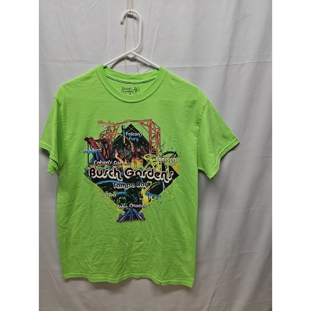 Busch Gardens Men's Green Tampa Bay Neon T Shirt Roller Coasters Graphic Size M View 4